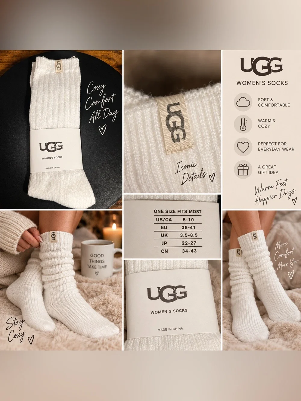 UGG Women's Cream Ribbed Crew Socks - Cozy Comfort